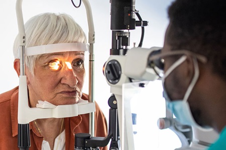 Female patient at eye doctor